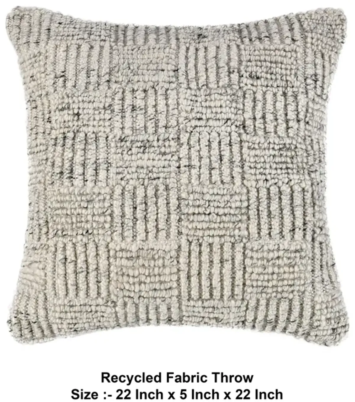 Slick Outdoor Square Accent Throw Pillow 22 Inch Ivory Recycled Fabric - Benzara