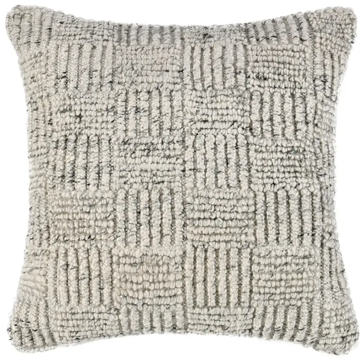 Slick Outdoor Square Accent Throw Pillow 22 Inch Ivory Recycled Fabric - Benzara