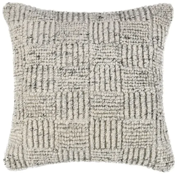 Slick Outdoor Square Accent Throw Pillow 22 Inch Ivory Recycled Fabric - Benzara
