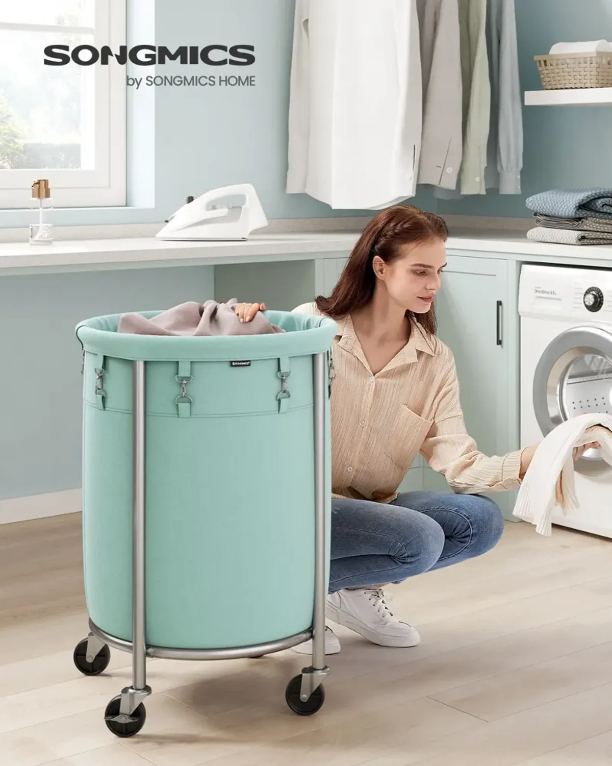 Laundry Basket with Wheels and Removable Bag, Steel Frame, 4 Casters and 2 Brakes