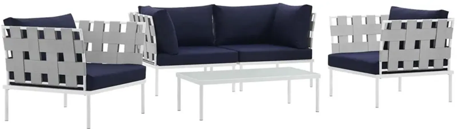 Harmony 5  Piece Outdoor Patio Aluminum Sectional Sofa Set - White Navy