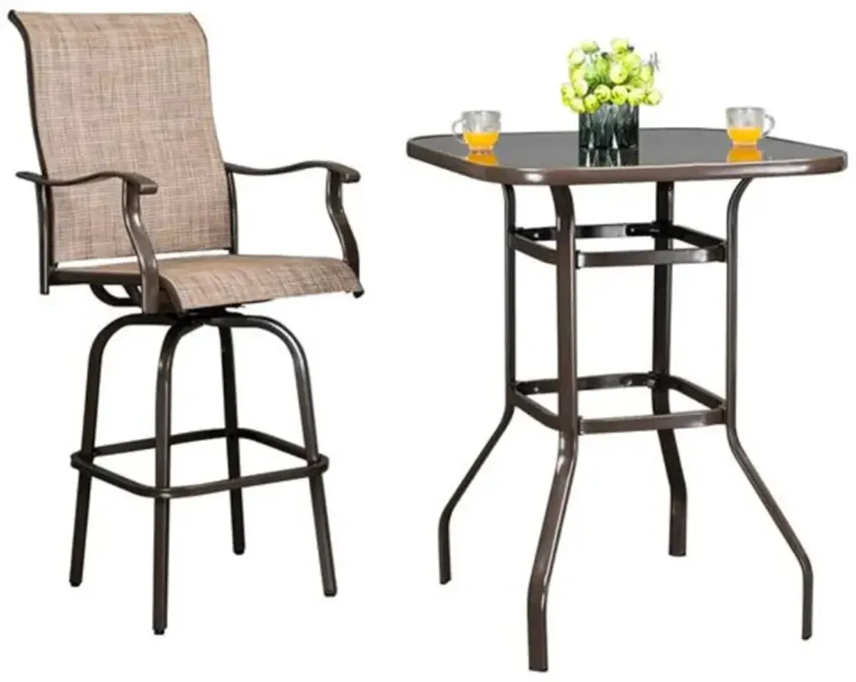 Wrought Iron Patio Bar Table with Glass Top for Outdoor Spaces