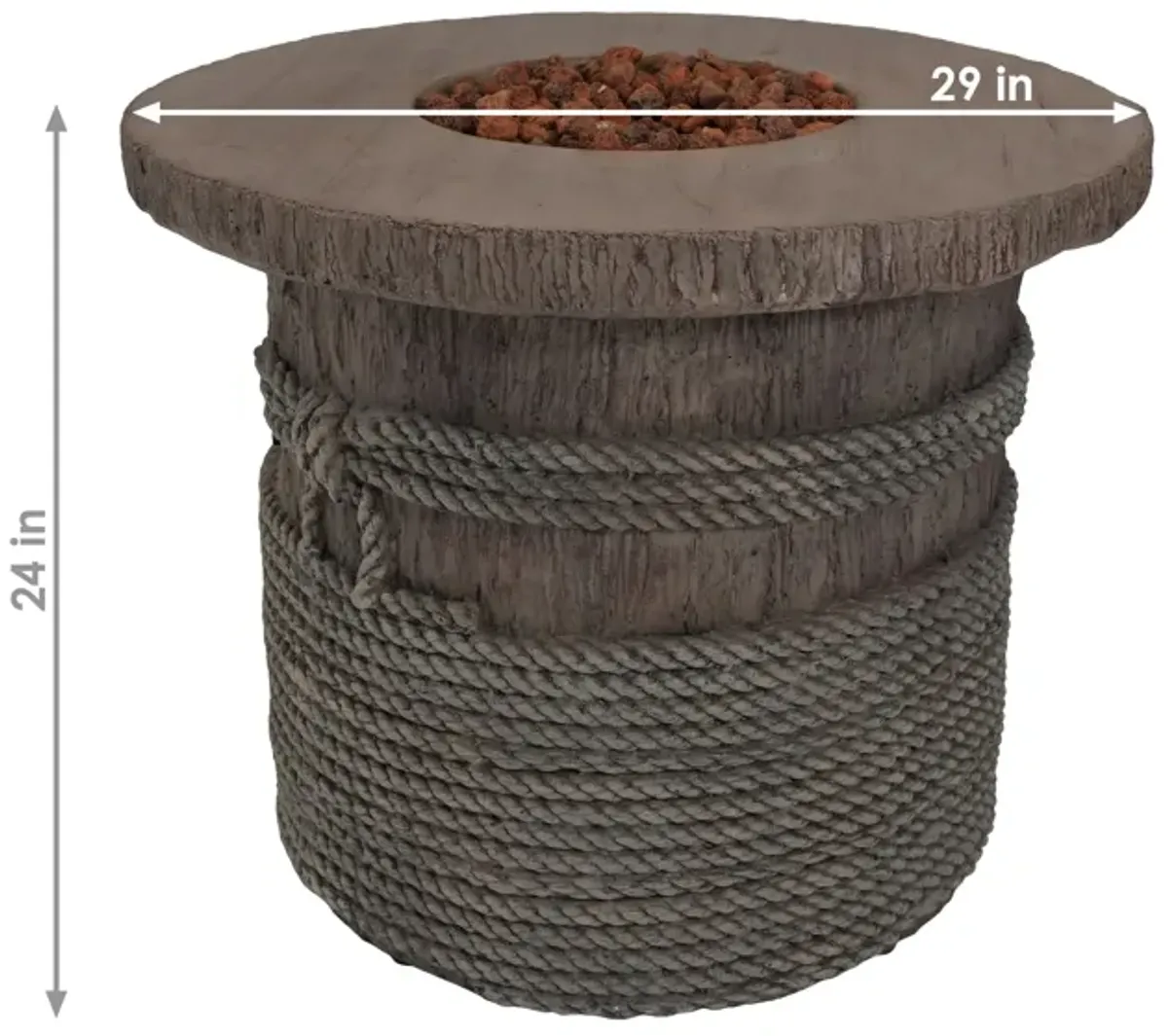 Sunnydaze 29 in Faux Rope Barrel Propane Gas Fire Pit Table with Lava Rocks