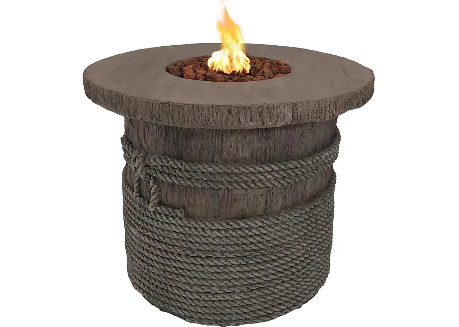 Sunnydaze 29 in Faux Rope Barrel Propane Gas Fire Pit Table with Lava Rocks