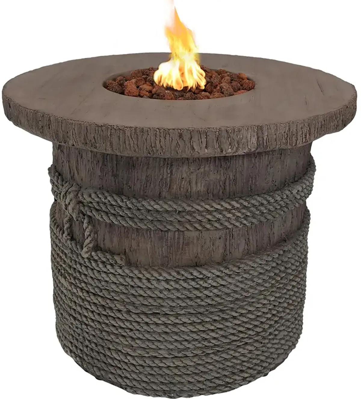 Sunnydaze 29 in Faux Rope Barrel Propane Gas Fire Pit Table with Lava Rocks