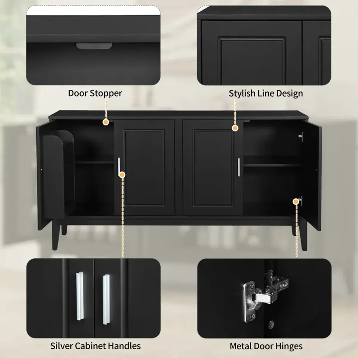 Merax 4-Door Sideboard Storage Cabinet with Door Shelf