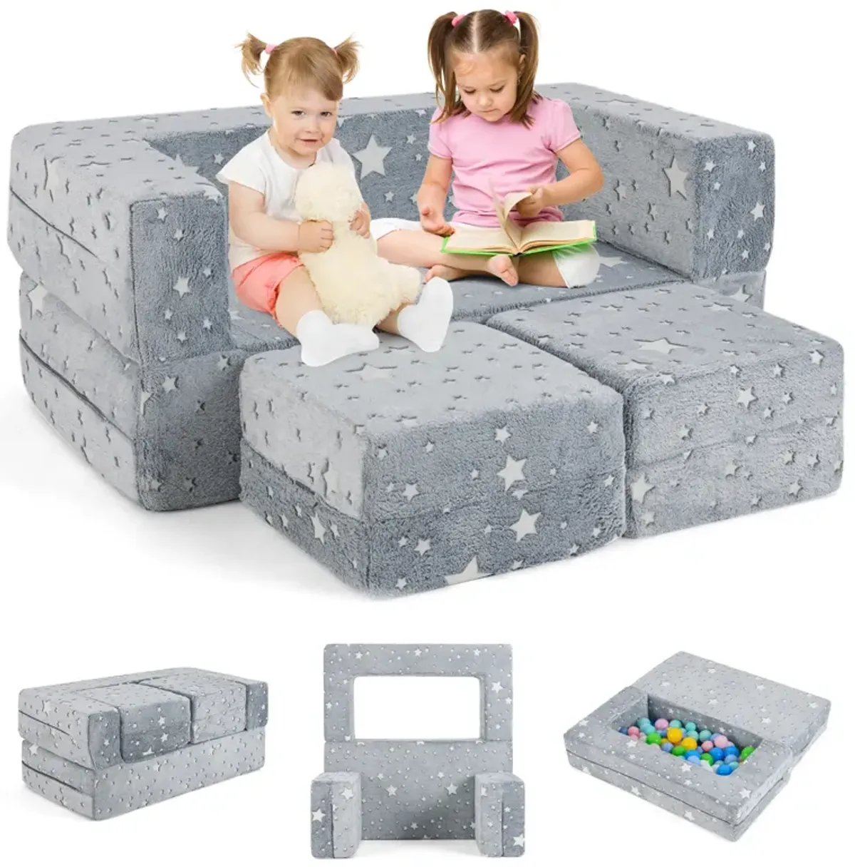 2 Seater Kids Play Couch with Removable and Machine Washable Flannel Cover