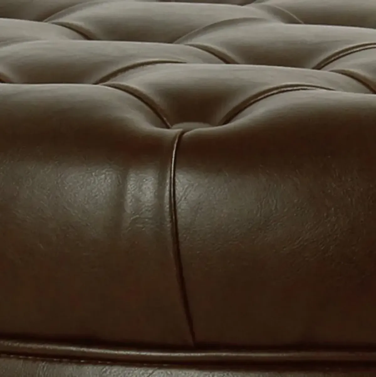 Leatherette Upholstered Wooden Ottoman with Tufted Lift Off Lid Storage, Brown - Benzara