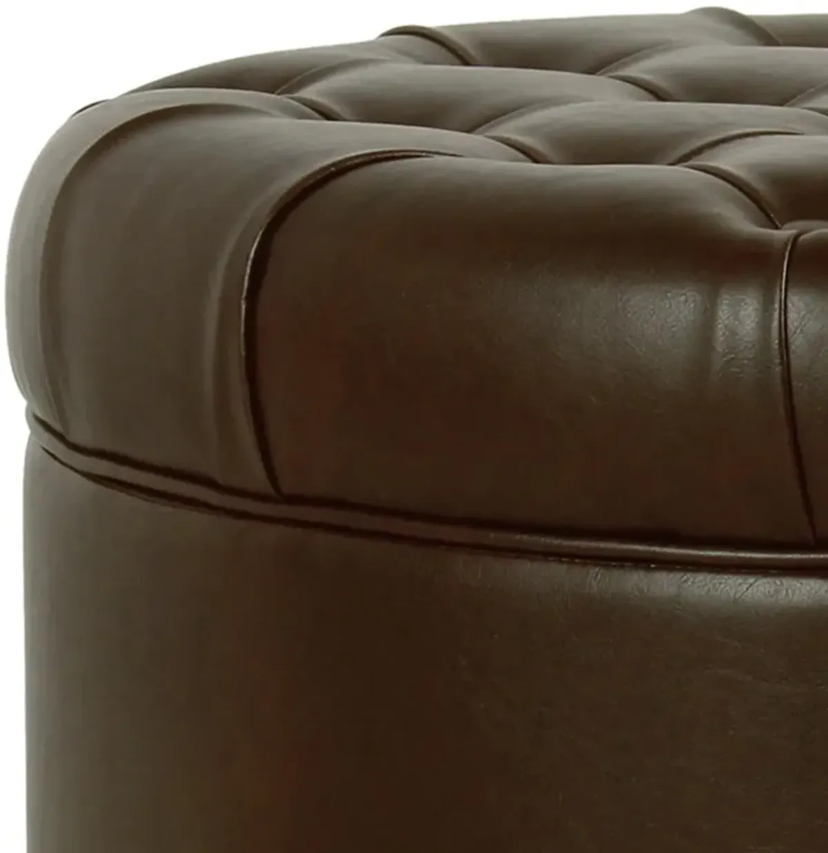 Leatherette Upholstered Wooden Ottoman with Tufted Lift Off Lid Storage, Brown - Benzara