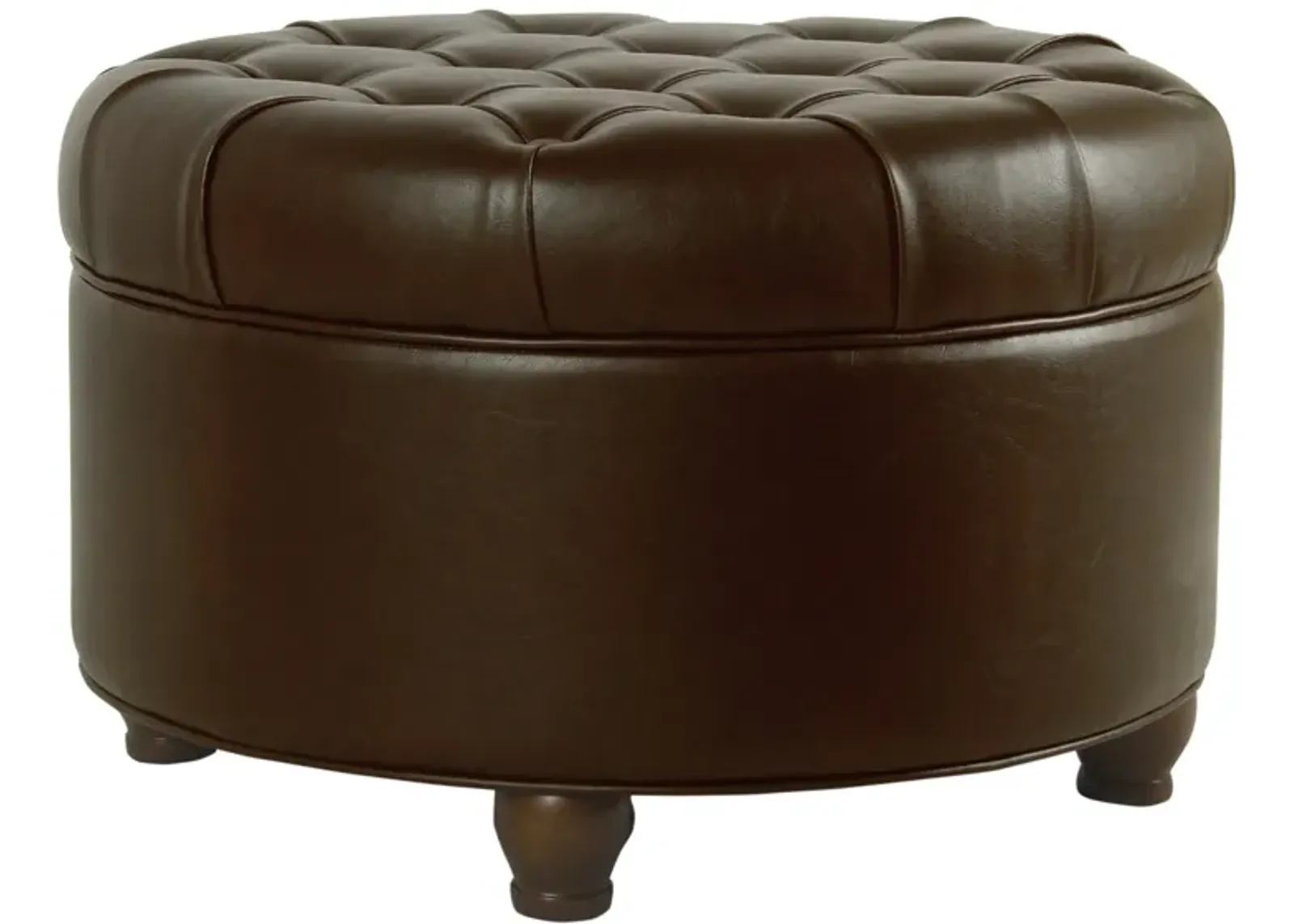 Leatherette Upholstered Wooden Ottoman with Tufted Lift Off Lid Storage, Brown - Benzara