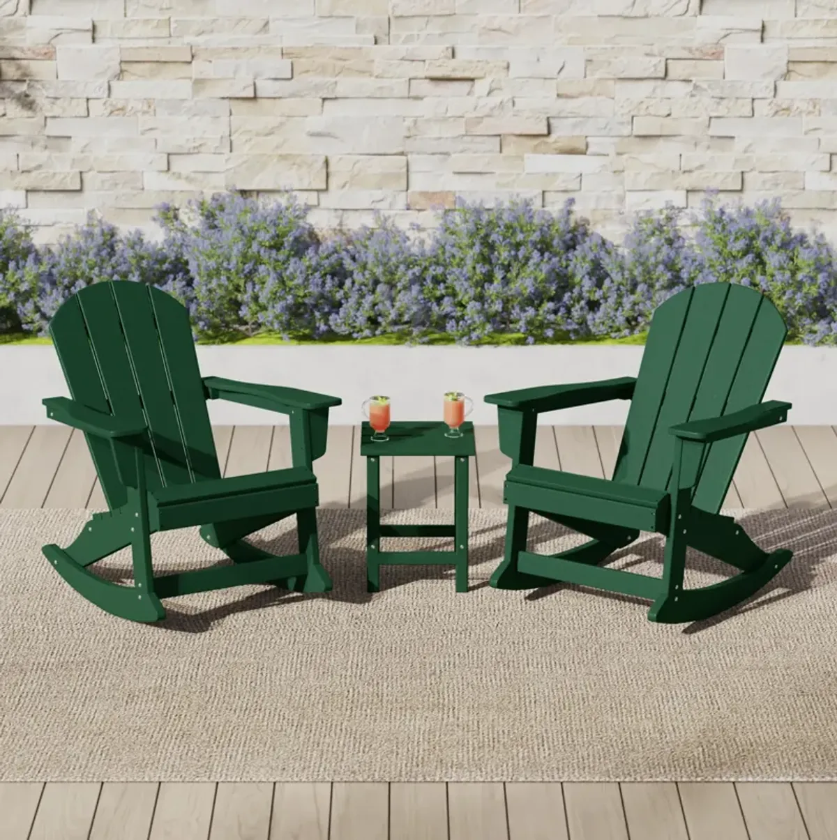 WestinTrends 3-Piece set Outdoor / Patio Poly Adirondack rocking chairs with a side table ( 2 seater )