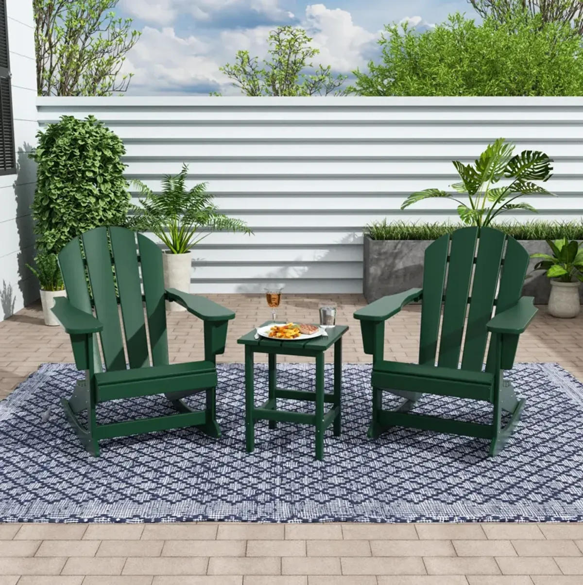 WestinTrends 3-Piece Outdoor Patio Rocking Adirondack Chairs with Side Table Set