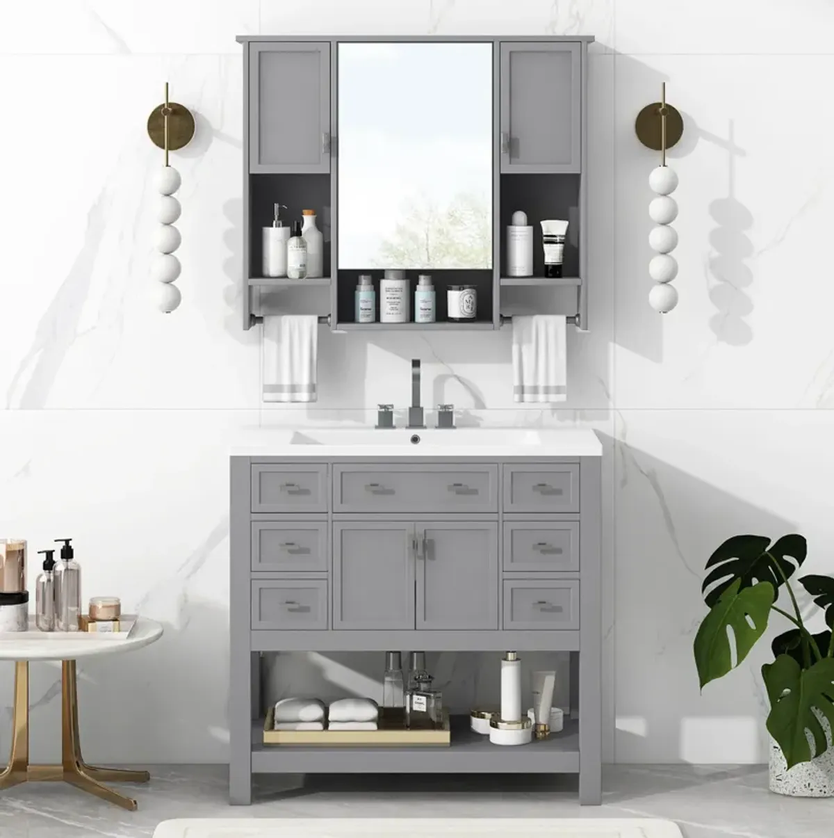 Modern Bathroom Vanity with Mirror Cabinet and Ample Storage