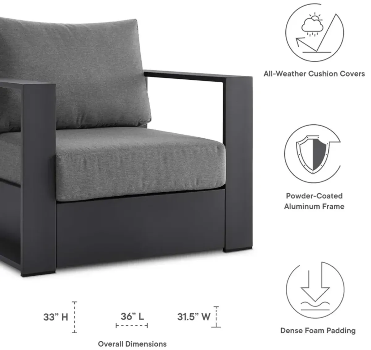 Tahoe Outdoor Patio Powder-Coated Aluminum 2-Piece Armchair Set