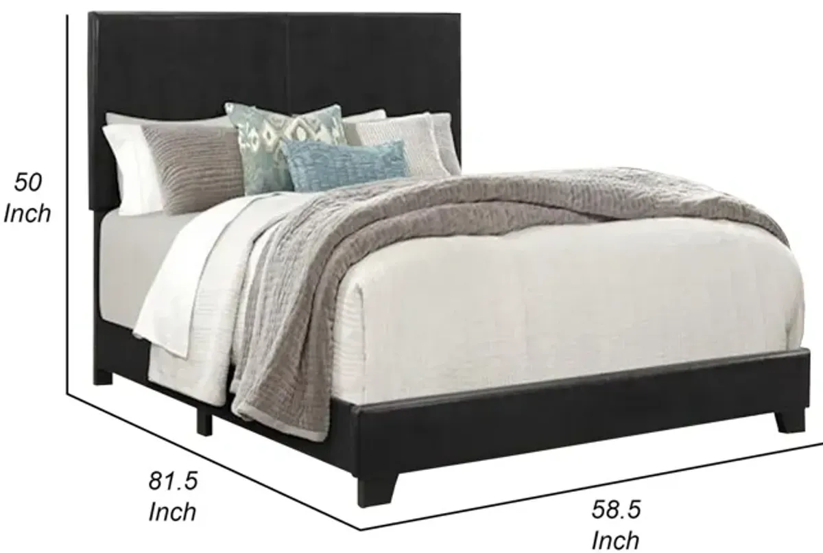 Shirin Full Size Bed, Wood, Nailhead Trim, Upholstered Headboard, Black - Benzara