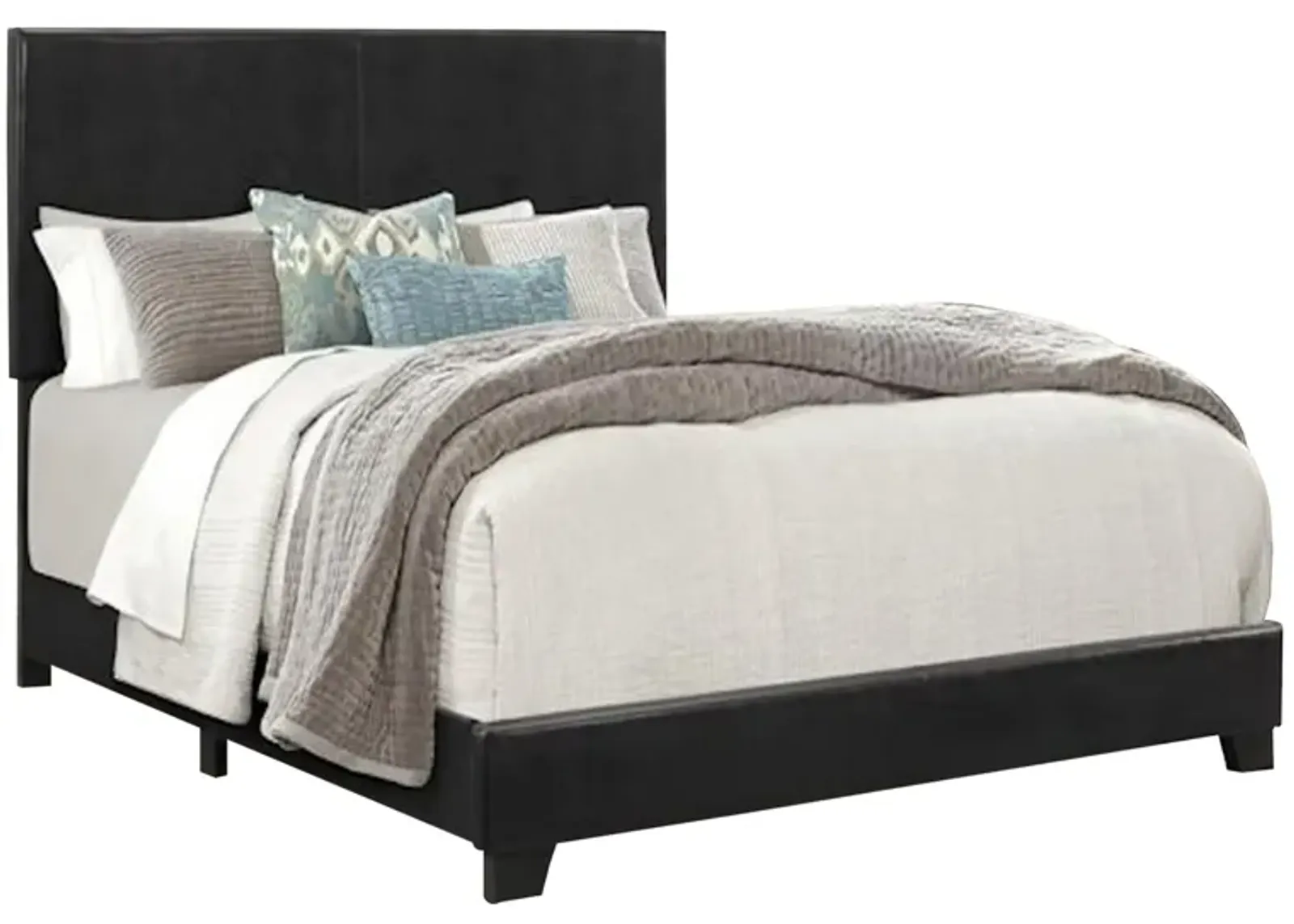 Shirin Full Size Bed, Wood, Nailhead Trim, Upholstered Headboard, Black - Benzara