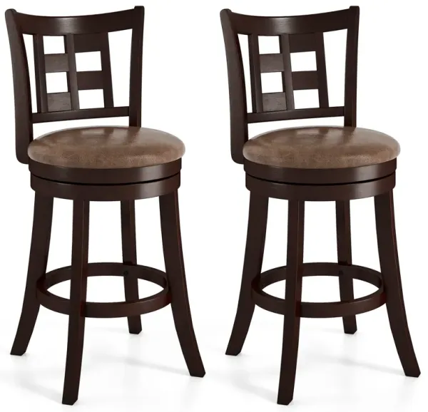 Set of 2 Bar Stools Swivel Bar Chairs with Footrest and Lattice Backrest