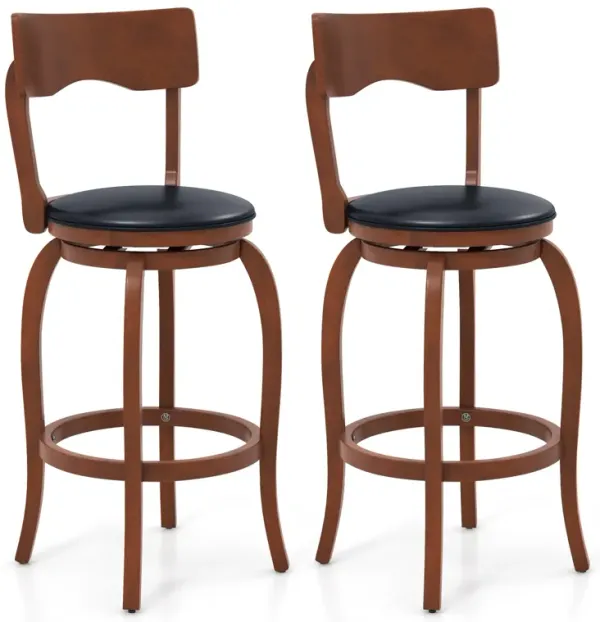 Swivel Bar Stools Set of 2 with Rubber Wood Frame and Upholstered Seat