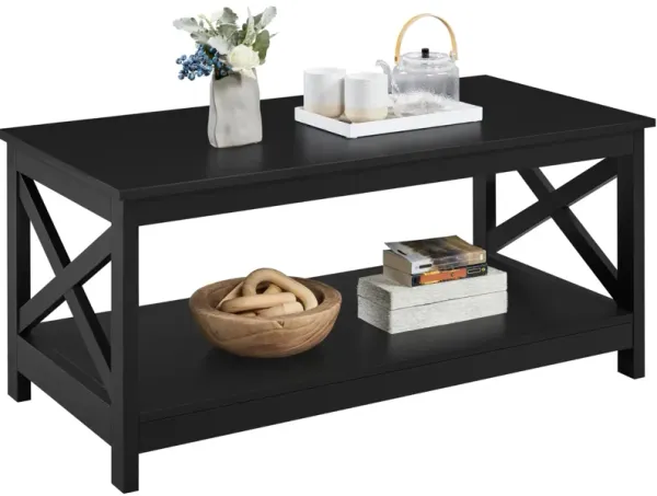 Yaheetech Wood 2-Tier Black Coffee Table with Storage Shelf for Living Room, X Design Accent Cocktail Table, Easy Assembly Home