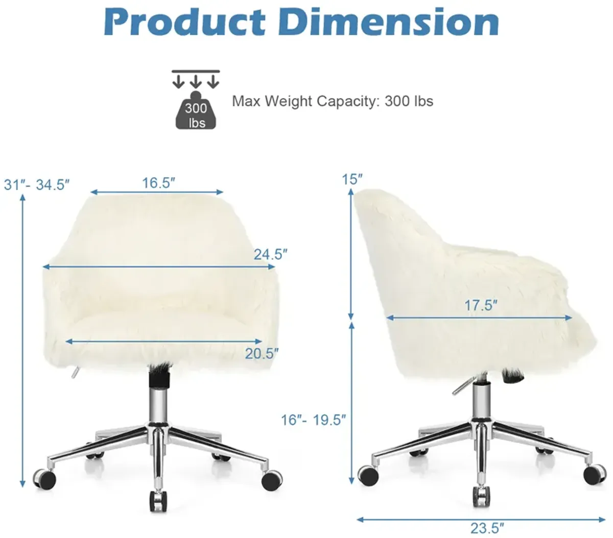 Costway Synthetic Swivel Office Chair Adjustable Task Chair Fluffy Vanity Chair