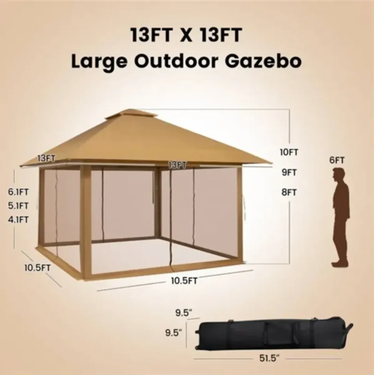 Pop-Up Outdoor Gazebo Canopy with Mesh Mosquito Netting Sidewalls for Patio