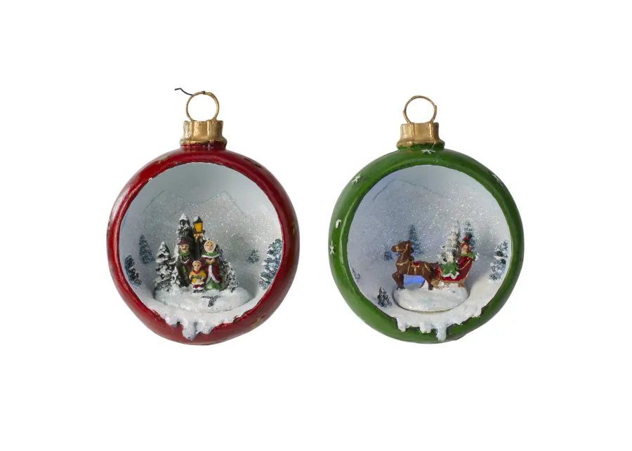 Set of 2 LED Lighted Winter Scene Christmas Ornament Decorations 5.75"