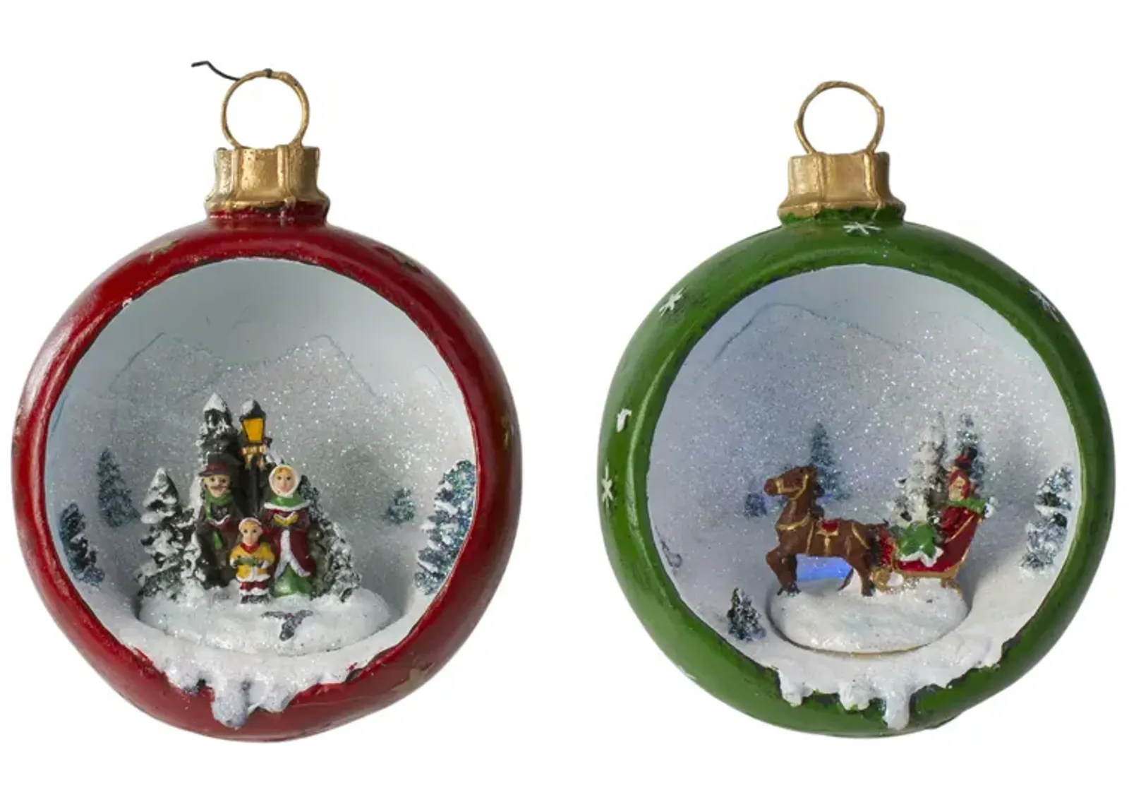 Set of 2 LED Lighted Winter Scene Christmas Ornament Decorations 5.75"