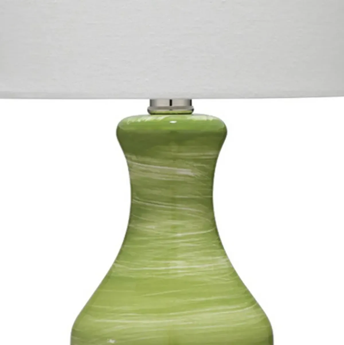 Table Lamp with Drum Shade and Ceramic Swirl Design Base, Green-Benzara