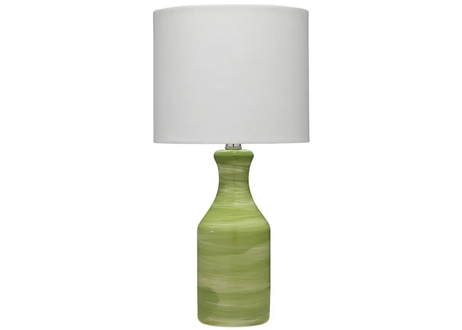 Table Lamp with Drum Shade and Ceramic Swirl Design Base, Green-Benzara