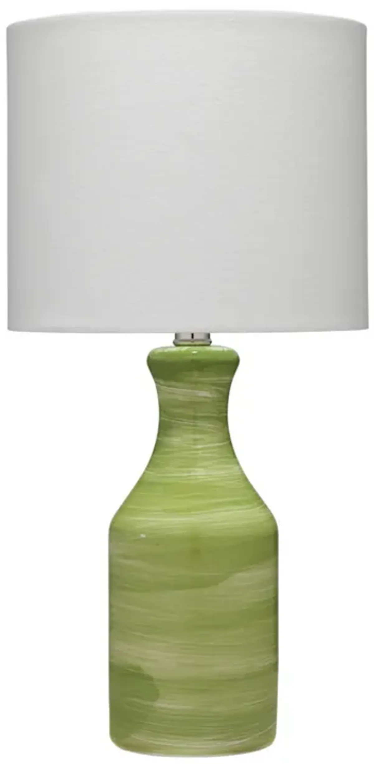 Table Lamp with Drum Shade and Ceramic Swirl Design Base, Green-Benzara