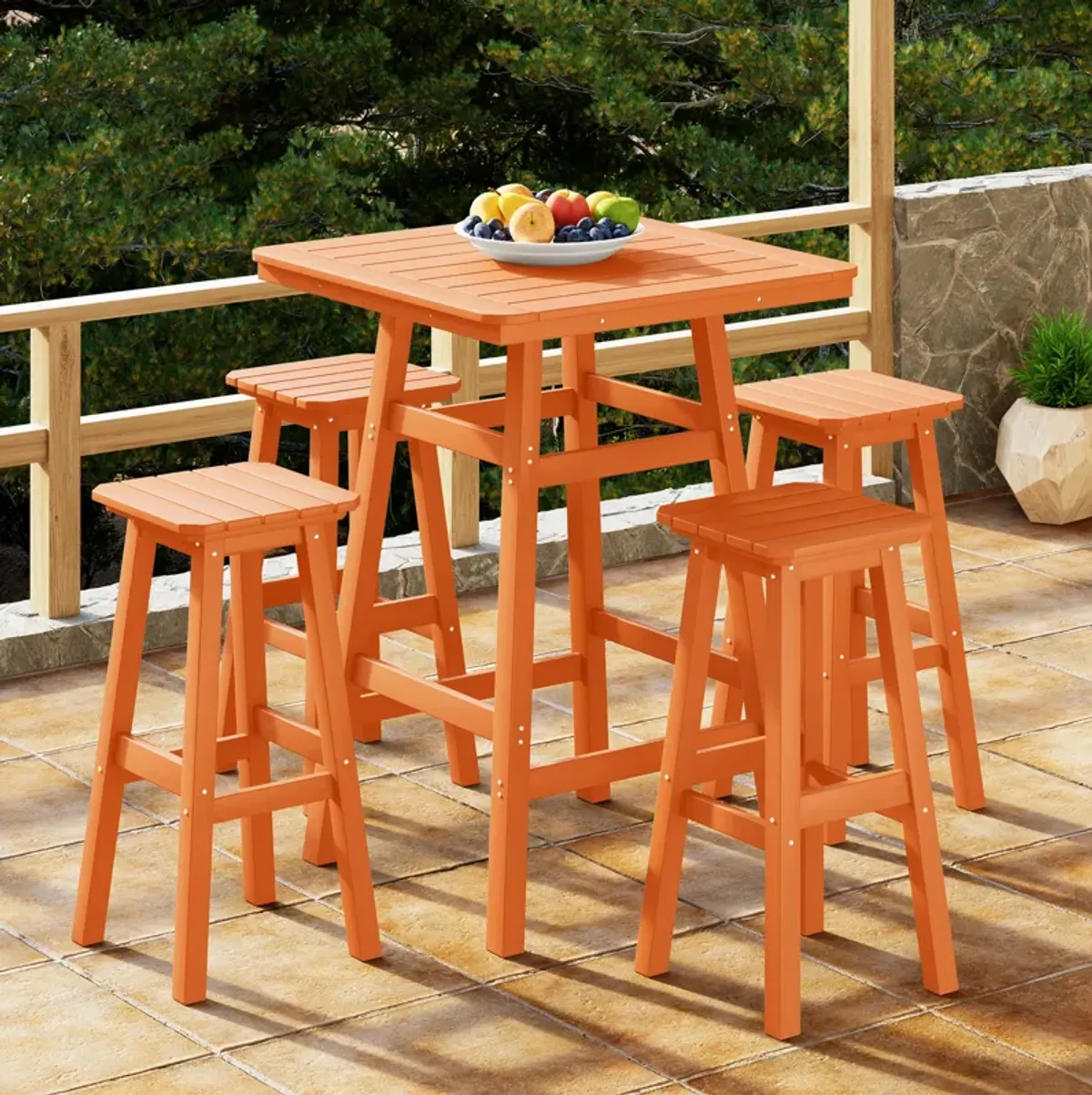 WestinTrends 5-Piece HDPE Outdoor Patio Dining Bar Bistro Table Set with Bar Stools