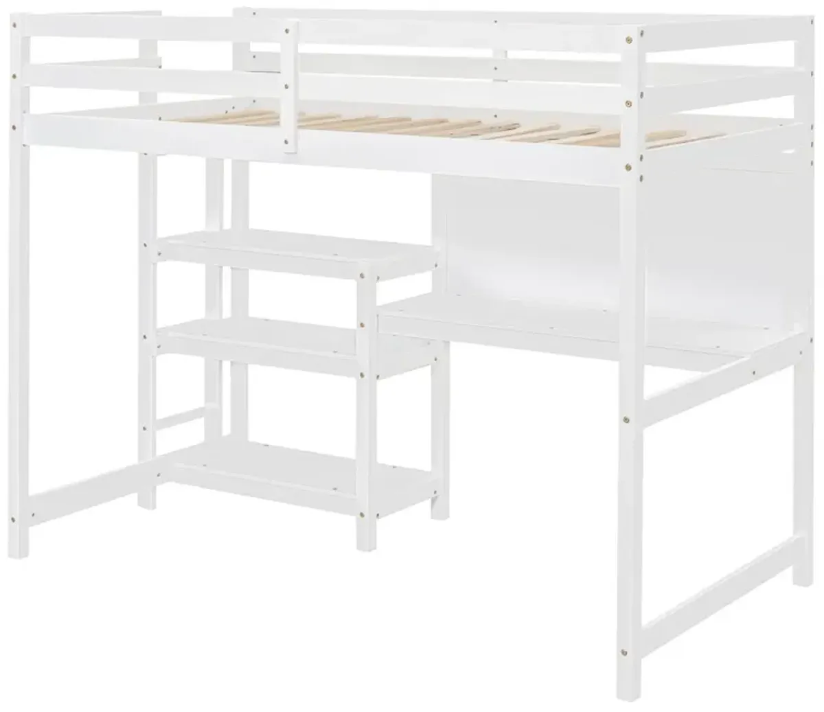 Twin Size Wooden Loft Bed With Shelves, Desk And Writing Board