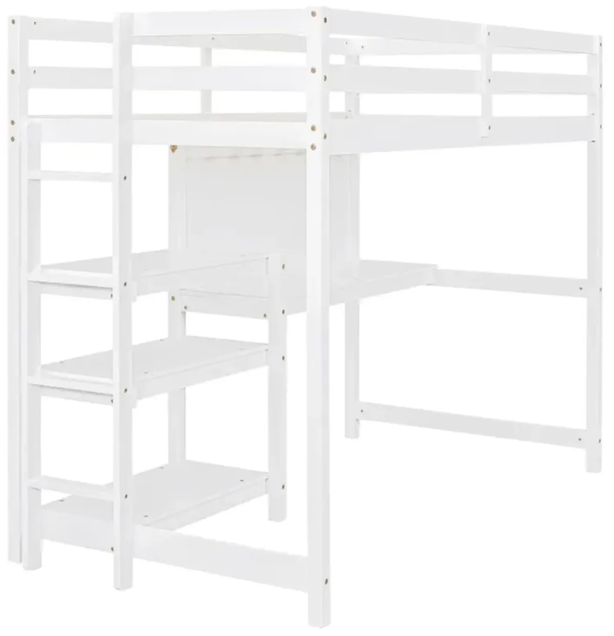 Twin Size Wooden Loft Bed With Shelves, Desk And Writing Board