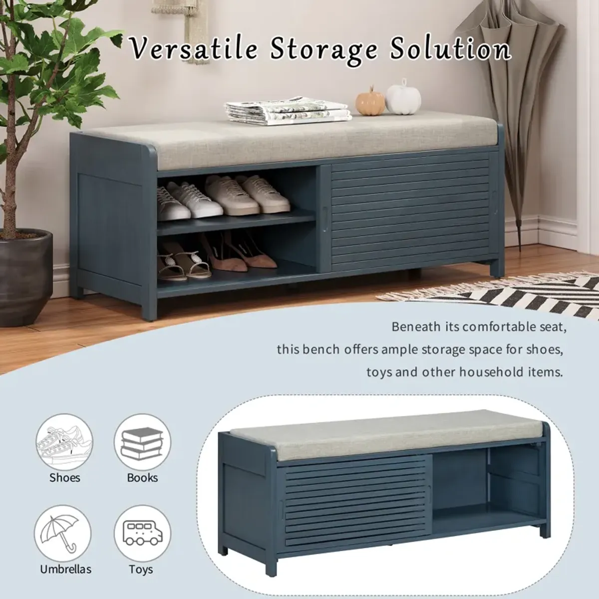 Merax Distressed Shutter Storage Bench with Acacia Veneer