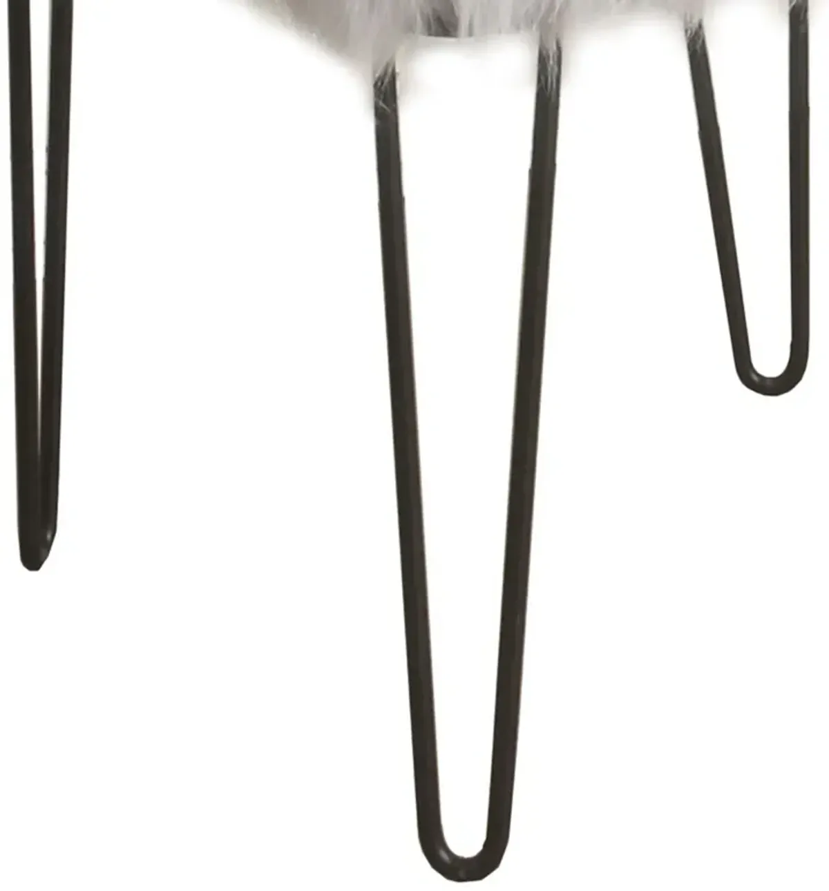 Metal Framed Stool with Faux Fur Upholstered Seat and Hairpin Legs, Gray and Black - Benzara