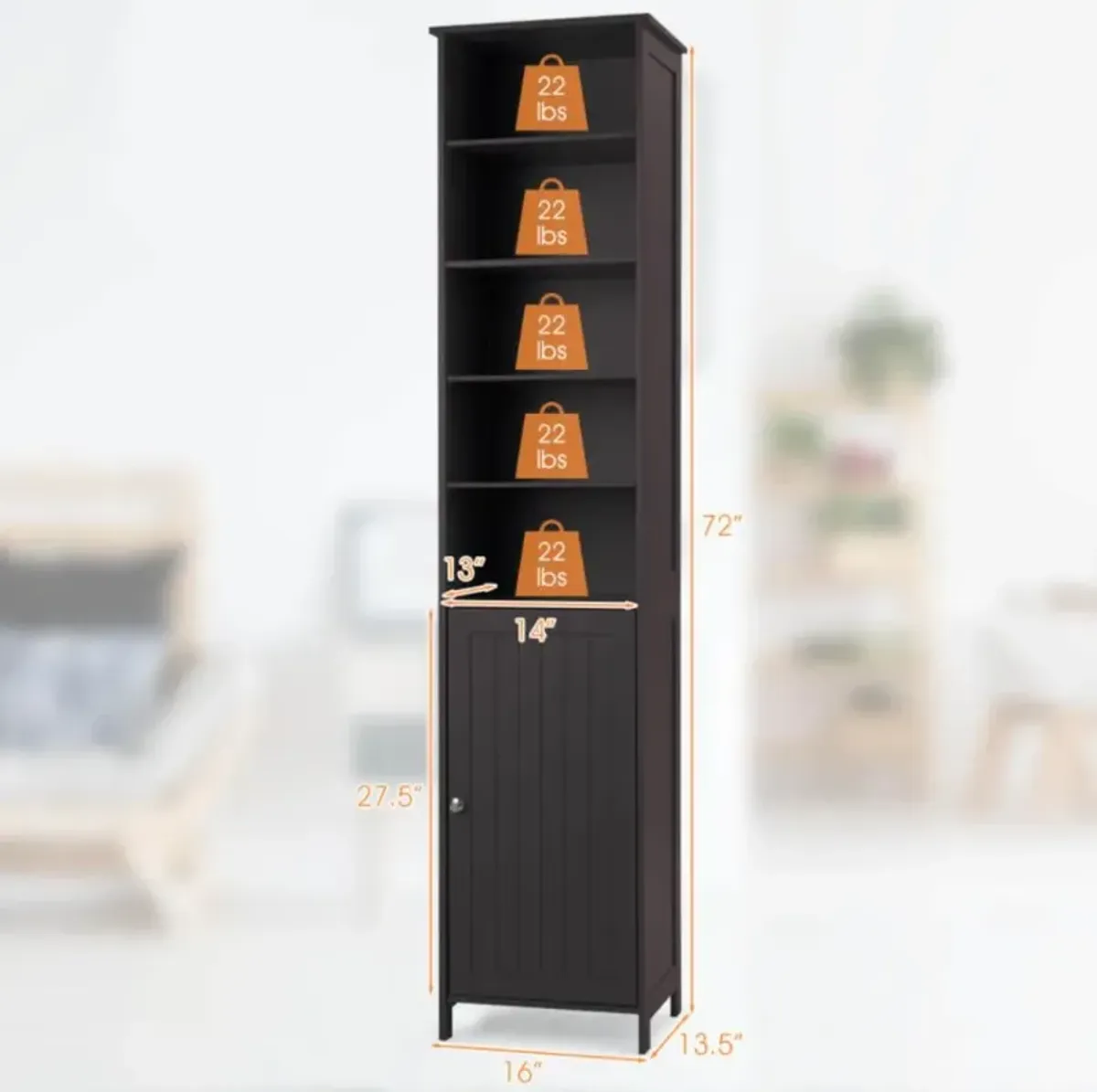 Hivvago 72 Inches Free Standing Tall Floor Bathroom Storage Cabinet