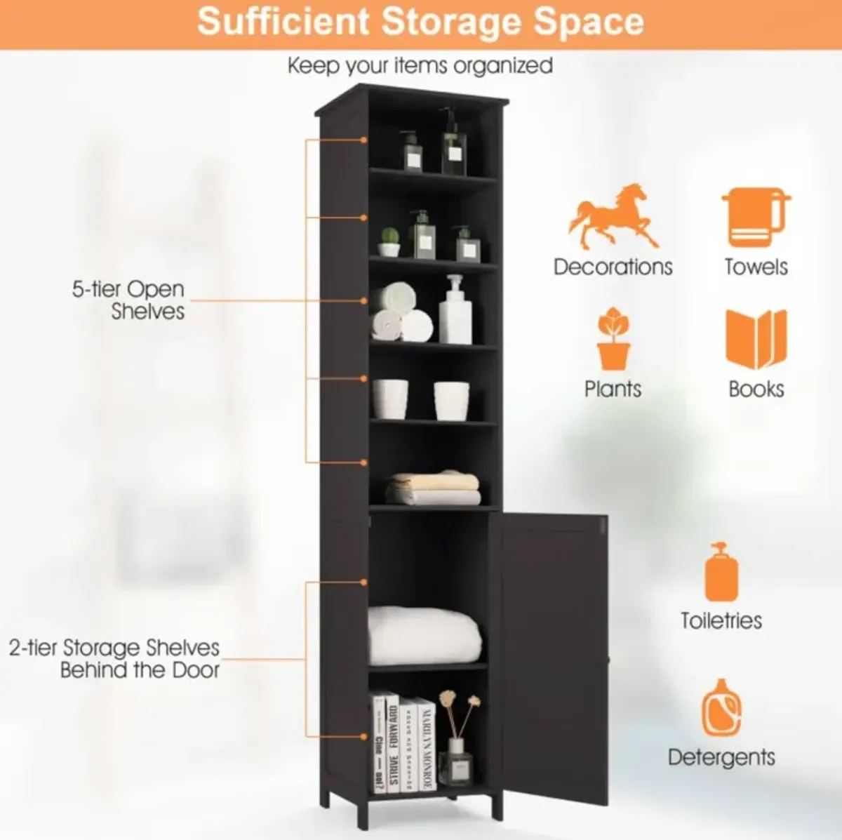 Hivvago 72 Inches Free Standing Tall Floor Bathroom Storage Cabinet