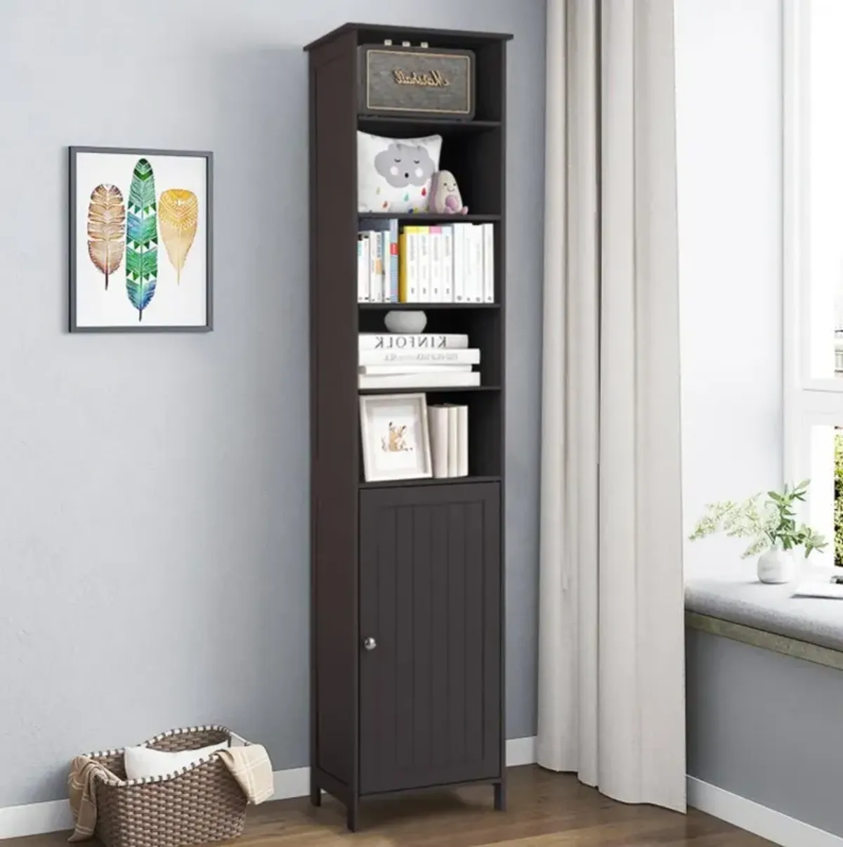 Hivvago 72 Inches Free Standing Tall Floor Bathroom Storage Cabinet