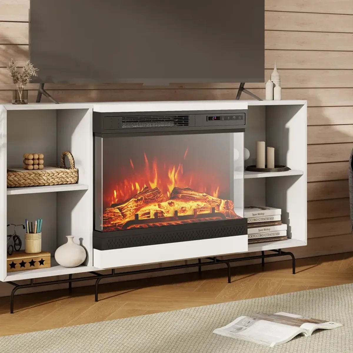3-Sided Glass Electric Fireplace Heater with Remote Control for Modern Living Room Ambiance