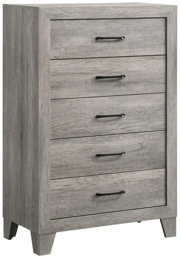Isha 48 Inch 5 Drawer Tall Dresser Chest with Metal Handles, Driftwood Gray - Benzara
