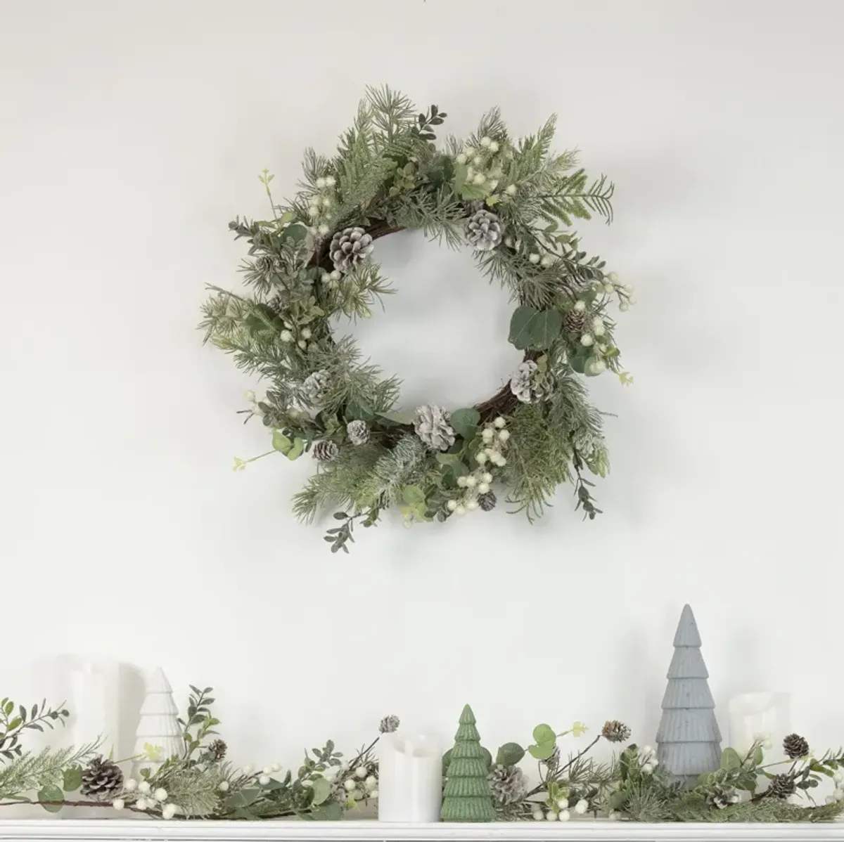 White Berry  Eucalyptus and Pinecone Christmas Wreath  20-Inch  Unlit