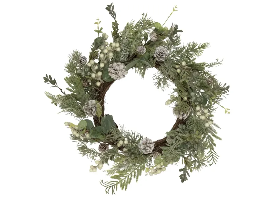 White Berry  Eucalyptus and Pinecone Christmas Wreath  20-Inch  Unlit