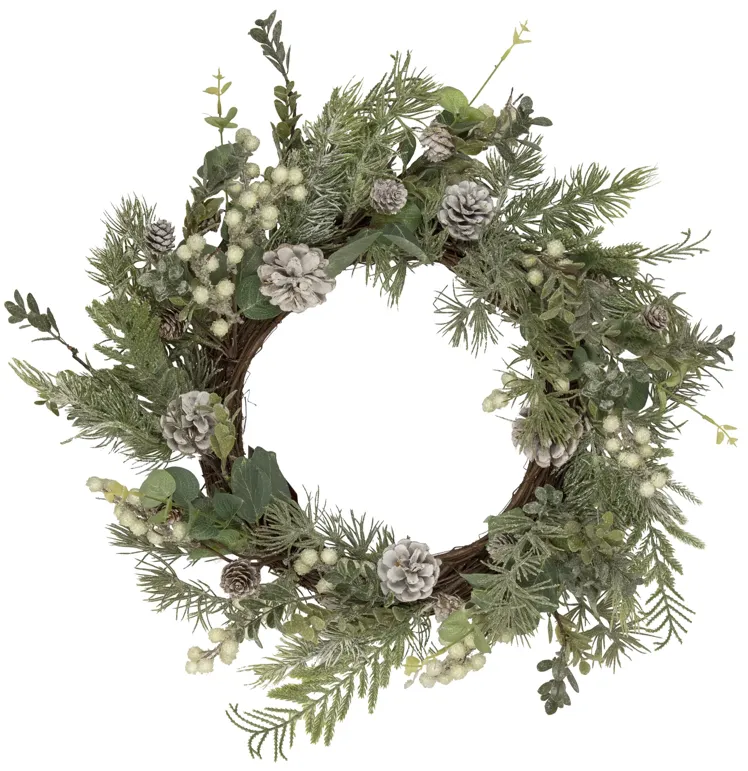 White Berry  Eucalyptus and Pinecone Christmas Wreath  20-Inch  Unlit