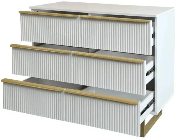 6-drawer Dresser In Mdf Wood With Gold Metal Legs And Handles in White Color
