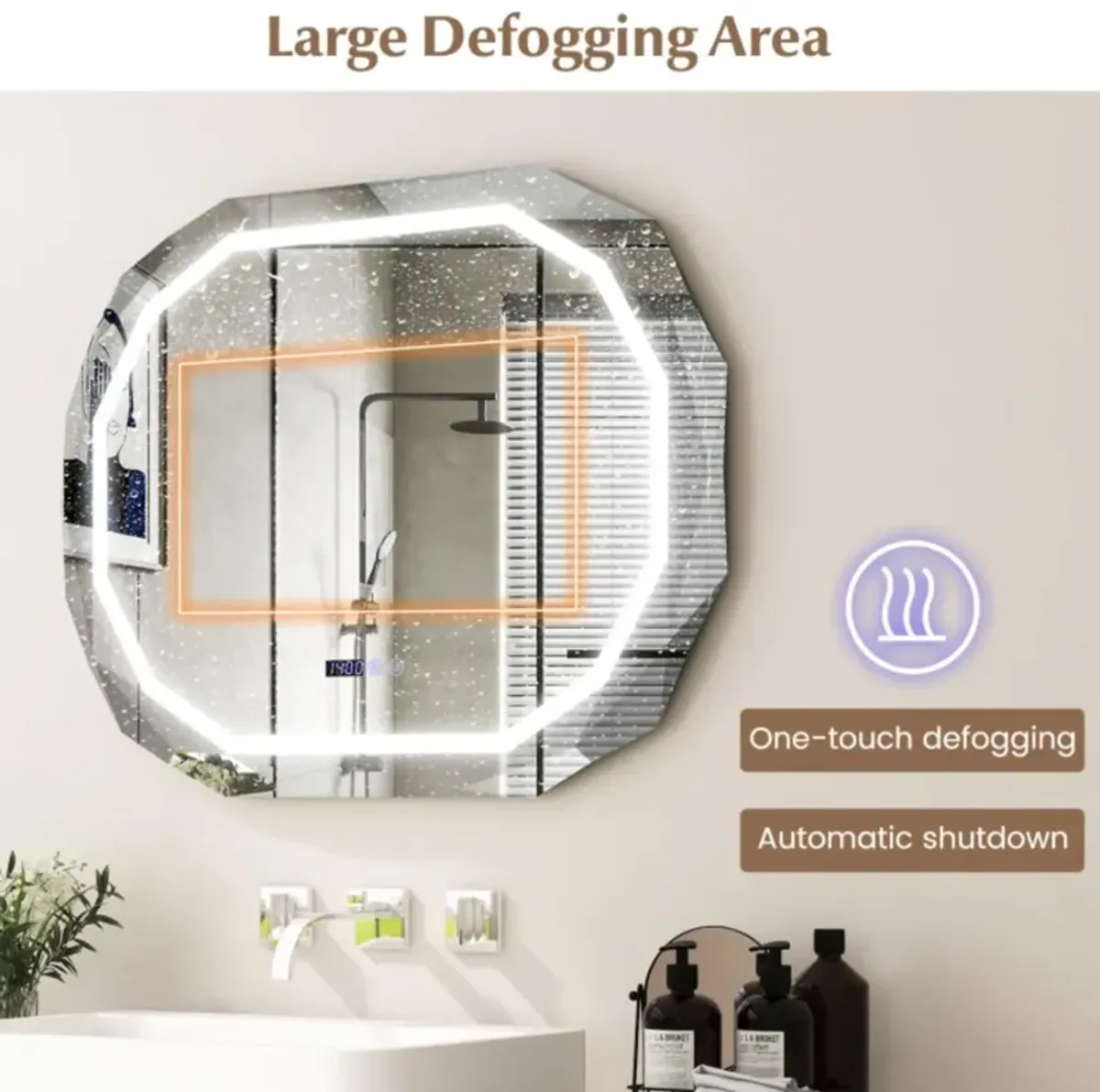 Hivvago Anti-Fog Bathroom Mirror with 3 Color LED Light Memory Function