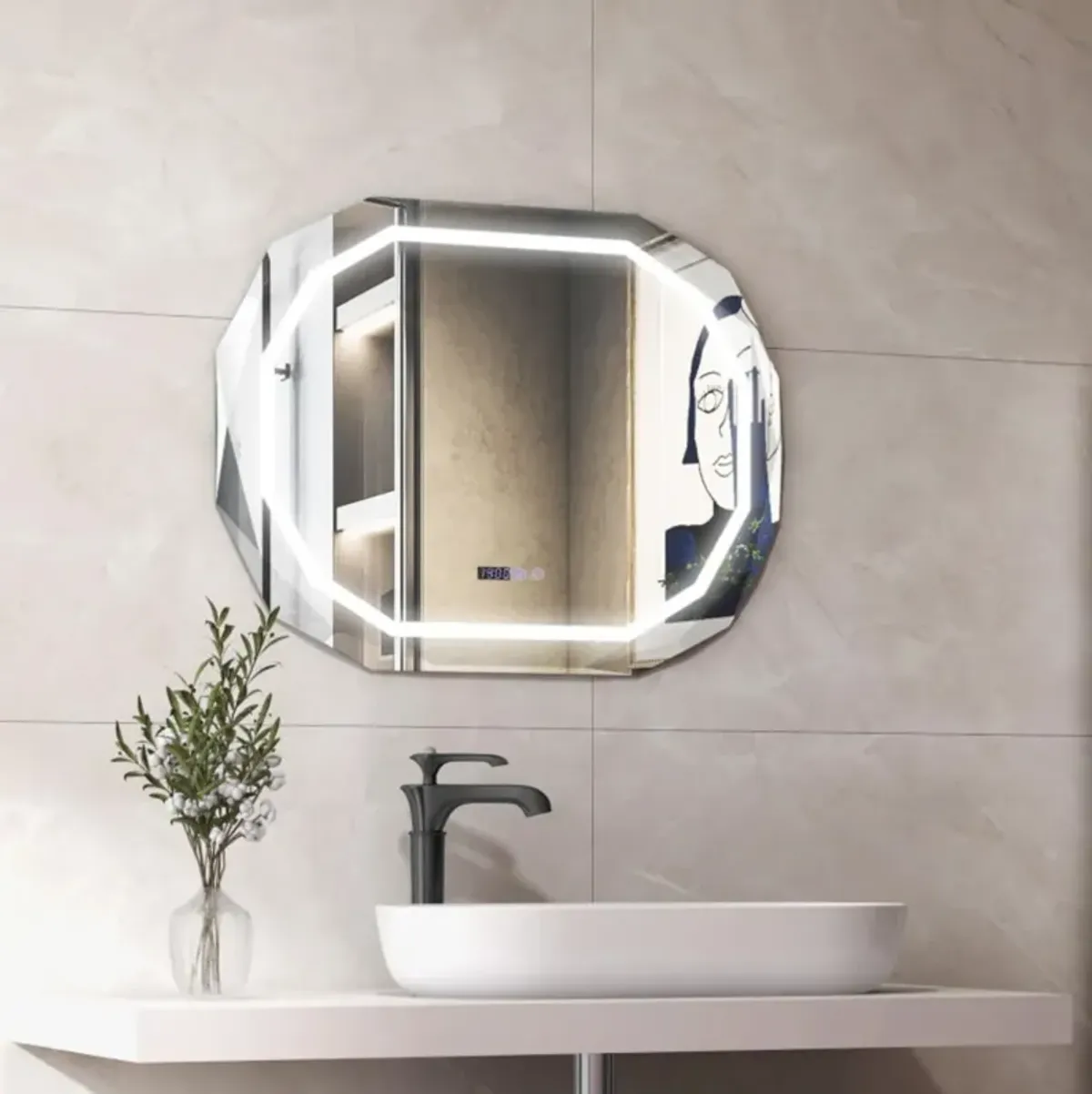 Hivvago Anti-Fog Bathroom Mirror with 3 Color LED Light Memory Function