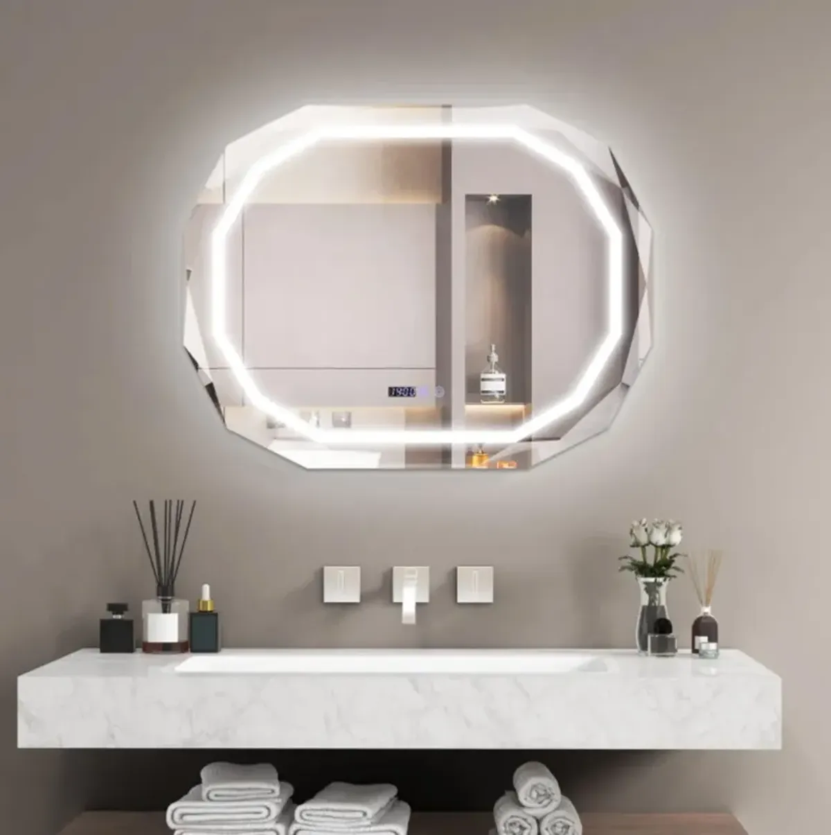 Hivvago Anti-Fog Bathroom Mirror with 3 Color LED Light Memory Function