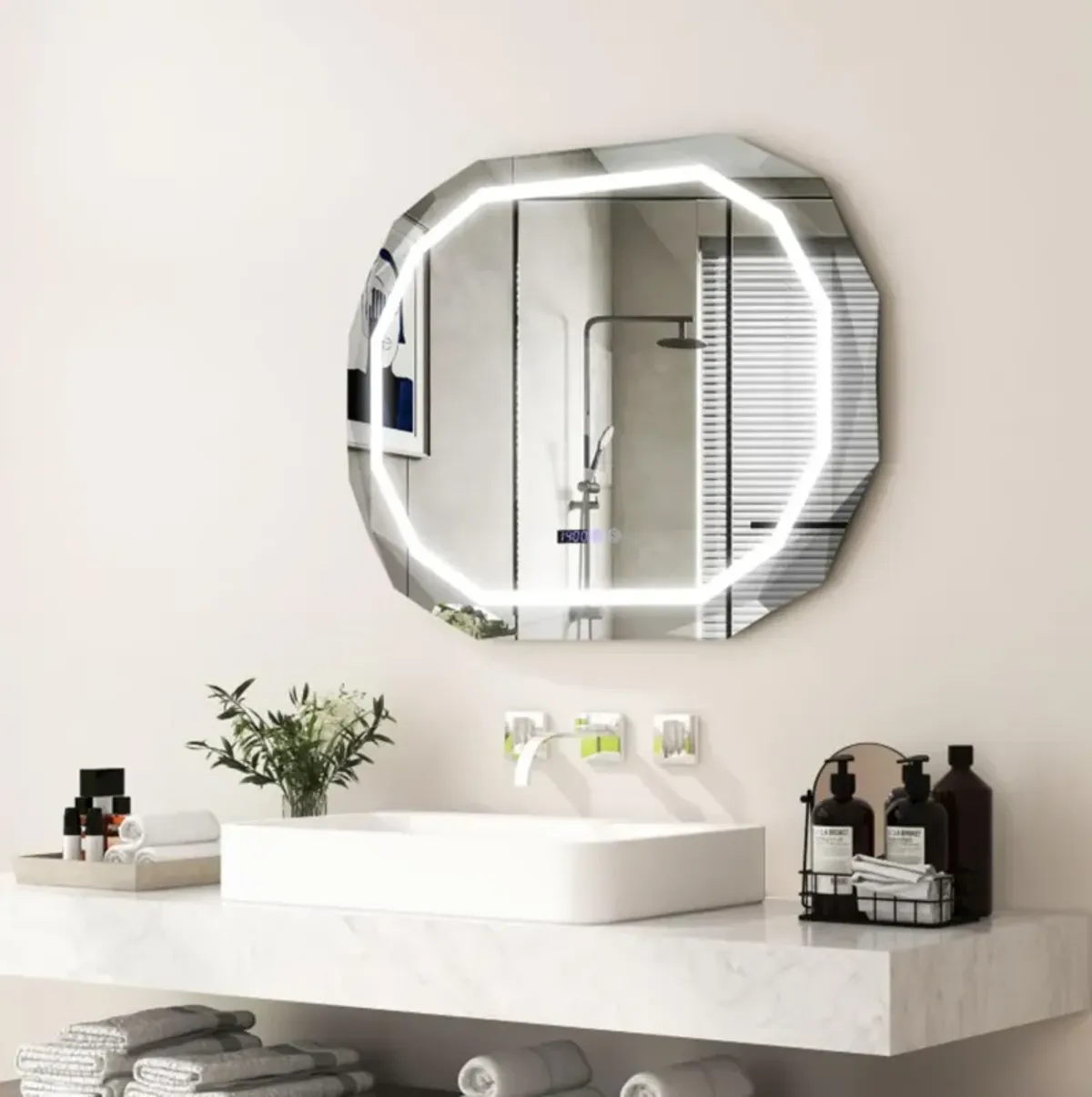 Hivvago Anti-Fog Bathroom Mirror with 3 Color LED Light Memory Function