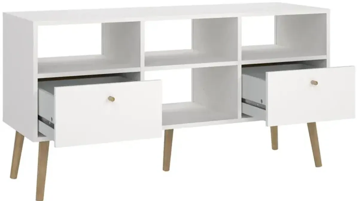 Tvilum Bodo TV Stand with 2 Drawer and 4 Shelves, White