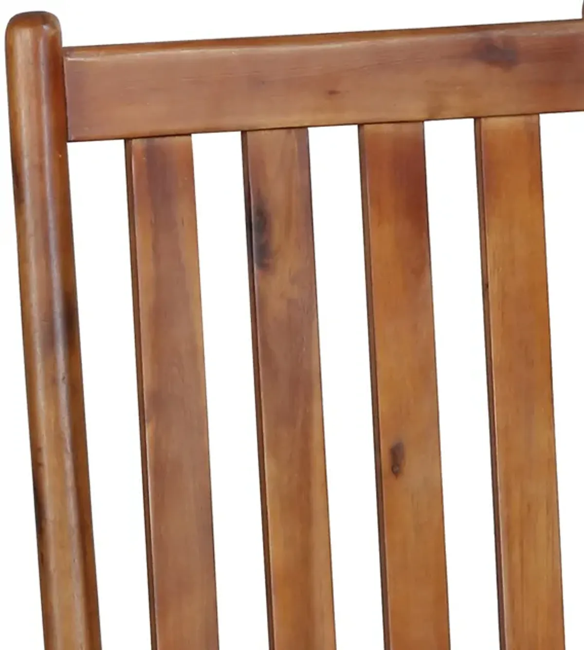 Wooden Rocking Chair with Slat Back and Mission Style, Brown-Benzara